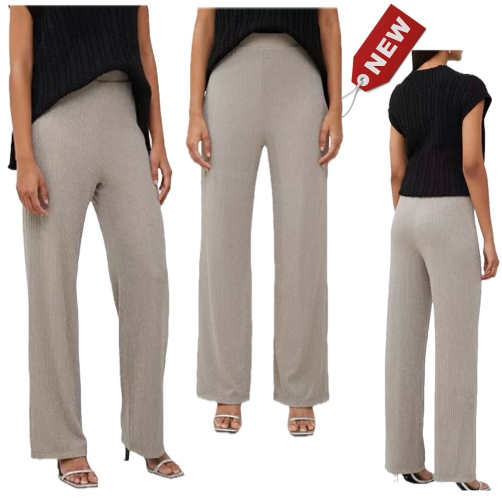 FRENCH CONNECTION Paula Taupe Brown Silver Metallic Stripe Pants in Fungi S NWT